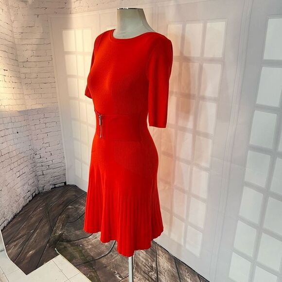 Karen Millen orange wool blend belted short sleeve knit dress size 2 - Picture 3 of 10